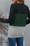 Casual Patchwork Basic  Contrast O Neck Tops