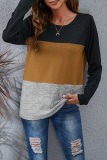 Casual Patchwork Basic  Contrast O Neck Tops