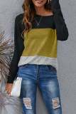 Casual Patchwork Basic  Contrast O Neck Tops