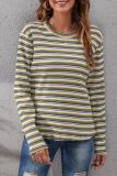 Casual Striped Patchwork Basic O Neck Tops
