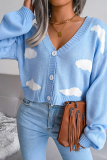 Casual Patchwork Buckle  Contrast V Neck Tops Sweater