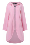 Casual Solid Draw String Zipper Hooded Collar Outerwear