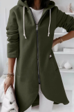 Casual Solid Draw String Zipper Hooded Collar Outerwear