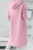 Casual Solid Draw String Zipper Hooded Collar Outerwear