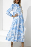 Fashion Elegant Tie Dye Split Joint Frenulum Stringy Selvedge Collar A Line Dresses