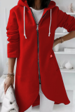 Casual Solid Draw String Zipper Hooded Collar Outerwear