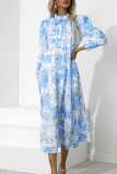Fashion Elegant Tie Dye Split Joint Frenulum Stringy Selvedge Collar A Line Dresses