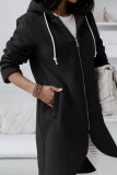 Casual Solid Draw String Zipper Hooded Collar Outerwear