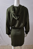 Casual Solid Patchwork Basic Hooded Collar Pencil Skirt Dresses