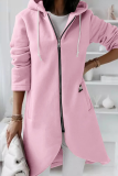 Casual Solid Draw String Zipper Hooded Collar Outerwear