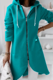 Casual Solid Draw String Zipper Hooded Collar Outerwear