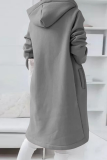 Casual Solid Draw String Zipper Hooded Collar Outerwear