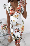 Fashion Elegant Solid Flounce Fold V Neck Wrapped Skirt Dresses