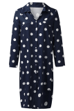 Casual Polka Dot Buckle Slit Turndown Collar Shirt Dress Dresses  (Without Belt)