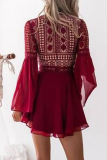 Elegant Solid Lace Hollowed Out Pocket V Neck Waist Skirt Dresses