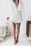 Elegant Solid Lace Hollowed Out Pocket V Neck Waist Skirt Dresses