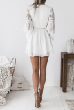 Elegant Solid Lace Hollowed Out Pocket V Neck Waist Skirt Dresses
