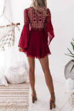 Elegant Solid Lace Hollowed Out Pocket V Neck Waist Skirt Dresses