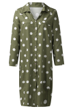Casual Polka Dot Buckle Slit Turndown Collar Shirt Dress Dresses  (Without Belt)