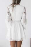 Elegant Solid Lace Hollowed Out Pocket V Neck Waist Skirt Dresses