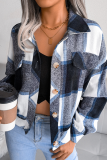 Casual Plaid Split Joint Buckle Turndown Collar Outerwear