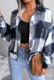 Casual Plaid Split Joint Buckle Turndown Collar Outerwear