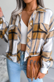 Casual Plaid Split Joint Buckle Turndown Collar Outerwear