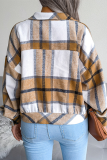 Casual Plaid Split Joint Buckle Turndown Collar Outerwear