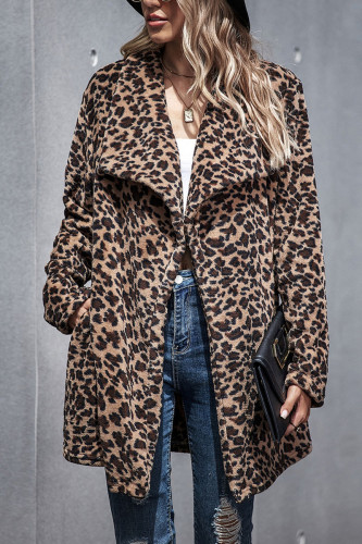 Fashion Casual Leopard Cardigan Turndown Collar Outerwear