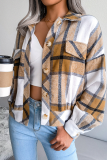 Casual Plaid Split Joint Buckle Turndown Collar Outerwear