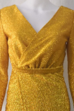 Fashion Elegant Solid Patchwork Sequined V Neck Evening Dress Dresses