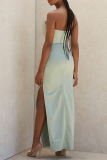 Fashion Elegant Solid Slit Fold Strapless Evening Dress Dresses