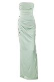 Fashion Elegant Solid Slit Fold Strapless Evening Dress Dresses