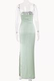 Fashion Elegant Solid Slit Fold Strapless Evening Dress Dresses