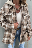 Casual Plaid Patchwork Buckle Hooded Collar Outerwear