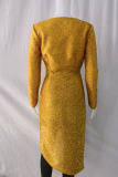 Fashion Elegant Solid Patchwork Sequined V Neck Evening Dress Dresses