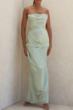 Fashion Elegant Solid Slit Fold Strapless Evening Dress Dresses