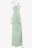 Fashion Elegant Solid Slit Fold Strapless Evening Dress Dresses