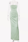 Fashion Elegant Solid Slit Fold Strapless Evening Dress Dresses