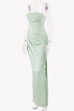 Fashion Elegant Solid Slit Fold Strapless Evening Dress Dresses