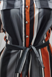 Casual Solid Buckle With Belt Turndown Collar Jumpsuits