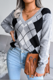 Casual Geometric Split Joint V Neck Tops