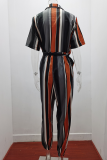 Casual Solid Buckle With Belt Turndown Collar Jumpsuits