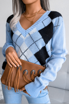 Casual Geometric Split Joint V Neck Tops