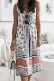 Casual Floral Split Joint Frenulum V Neck A Line Dresses