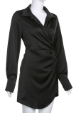 Fashion Elegant Solid Split Joint Fold Turndown Collar Pencil Skirt Dresses