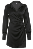 Fashion Elegant Solid Split Joint Fold Turndown Collar Pencil Skirt Dresses