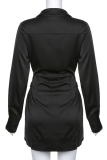 Fashion Elegant Solid Split Joint Fold Turndown Collar Pencil Skirt Dresses