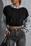 Casual Street Solid Draw String  Contrast Hooded Collar Tops
