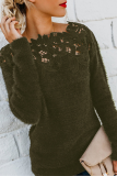 Casual Solid Lace Hollowed Out Off the Shoulder Tops Sweater